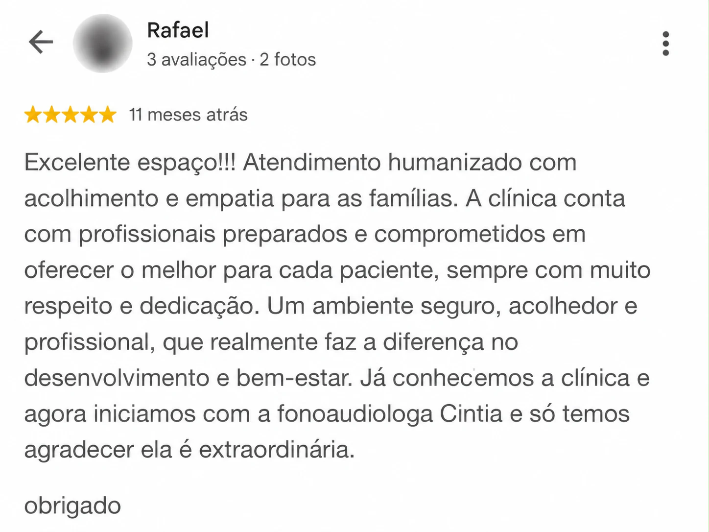 Avaliação completa de Rafael no Google